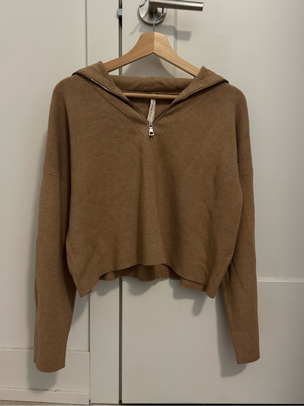 Cropped Half-Zip Sweater - Tan